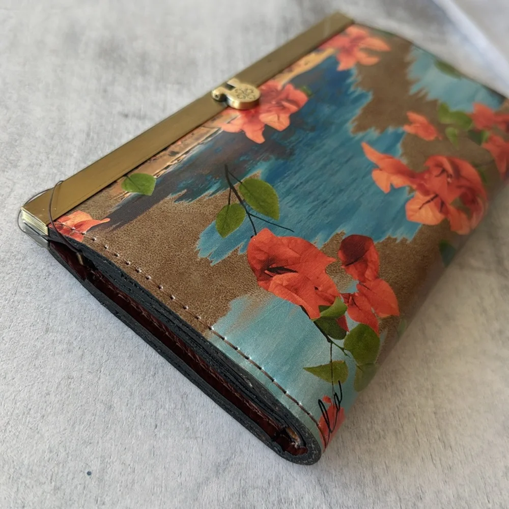 PATRICIA NASH Leather Cauchy Framed Wallet W Push Lock Closure French Riviera